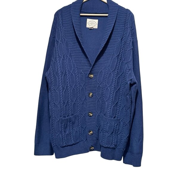 St Johns Bay Size XXL Blue Cable Knit Wool Blend Shawl Mens Cardigan Sweater - Picture 2 of 9